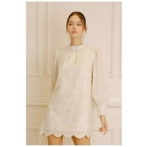 Storia Large Daisy Embroidered Mini Dress Ivory Beautiful SZ Large